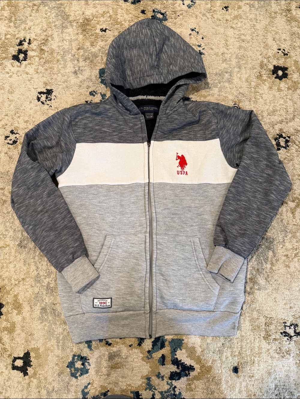 Boys' US Polo Association Grey Colorblock Hoodie Zip-Up